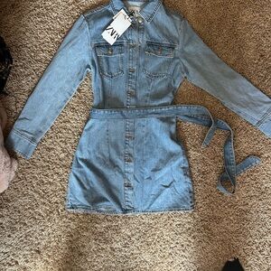 Zara Light Blue Denim Dress with Belt